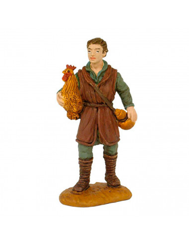Tradineur - Set 4 figuras de campesinos para belén navideño 8 cm, durexina, figuras decorativas nacimiento, pesebre, navidad, de