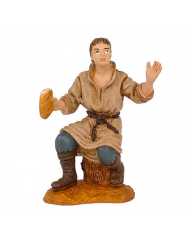 Tradineur - Set 4 figuras de campesinos para belén navideño 8 cm, durexina, figuras decorativas nacimiento, pesebre, navidad, de