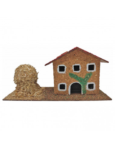 Tradineur - Casa de corcho y resina con pajar para belén navideño 12,5 x 26,5 x 10 cm, casa decorativa de pueblo, aldea para nac