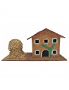 Tradineur - Casa de corcho y resina con pajar para belén navideño 12,5 x 26,5 x 10 cm, casa decorativa de pueblo, aldea para nac