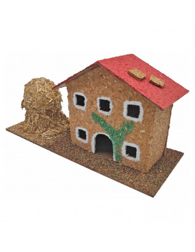 Tradineur - Casa de corcho y resina con pajar para belén navideño 12,5 x 26,5 x 10 cm, casa decorativa de pueblo, aldea para nac