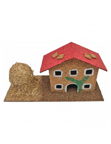 Tradineur - Casa de corcho y resina con pajar para belén navideño 12,5 x 26,5 x 10 cm, casa decorativa de pueblo, aldea para nac