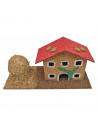 Tradineur - Casa de corcho y resina con pajar para belén navideño 12,5 x 26,5 x 10 cm, casa decorativa de pueblo, aldea para nac