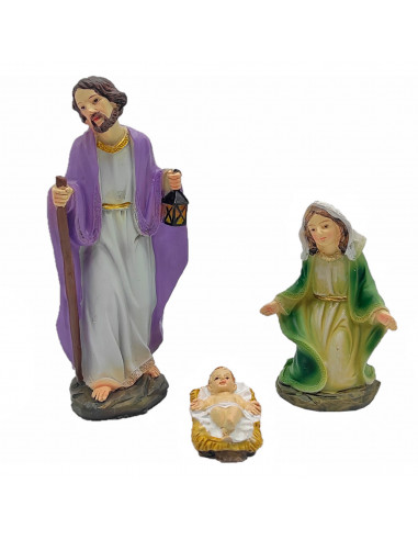 Tradineur - Figuras nacimiento niño Jesús, Virgen María, José, 15 cm, marmolina y resina fina, figuras decorativas belén navideñ