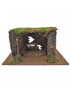 Tradineur - Cueva, portal de belén 14,5 x 27 x 15 cm para figuras del nacimiento de 8-10 cm, pesebre para belén navideño, corcho