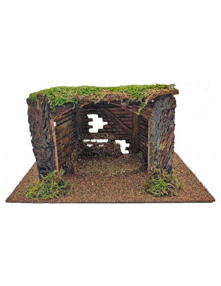 Tradineur - Cueva, portal de belén 14,5 x 27 x 15 cm para figuras del nacimiento de 8-10 cm, pesebre para belén navideño, corcho