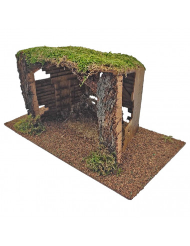Tradineur - Cueva, portal de belén 14,5 x 27 x 15 cm para figuras del nacimiento de 8-10 cm, pesebre para belén navideño, corcho