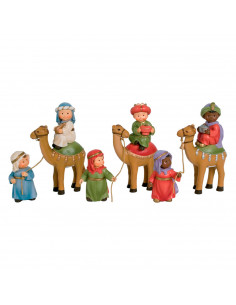 Tradineur - Figuras reyes magos, camellos y pajes Naïf para belén navideño 10 y 17 cm, marmolina, figuras decorativas nacimiento