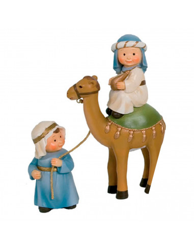 Tradineur - Figuras reyes magos, camellos y pajes Naïf para belén navideño 10 y 17 cm, marmolina, figuras decorativas nacimiento
