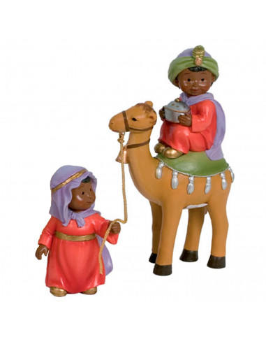 Tradineur - Figuras reyes magos, camellos y pajes Naïf para belén navideño 10 y 17 cm, marmolina, figuras decorativas nacimiento