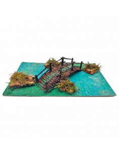 Tradineur - Río con puente para portal de belén 5 x 27 x 15 cm, resina, puente de troncos para nacimiento, pesebre, navidad, dec