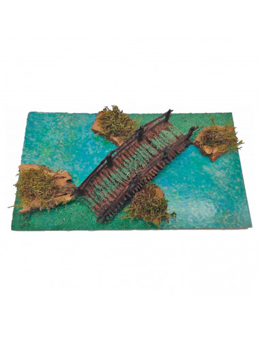 Tradineur - Río con puente para portal de belén 5 x 27 x 15 cm, resina, puente de troncos para nacimiento, pesebre, navidad, dec