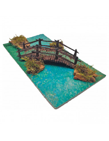 Tradineur - Río con puente para portal de belén 5 x 27 x 15 cm, resina, puente de troncos para nacimiento, pesebre, navidad, dec