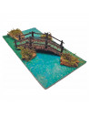 Tradineur - Río con puente para portal de belén 5 x 27 x 15 cm, resina, puente de troncos para nacimiento, pesebre, navidad, dec