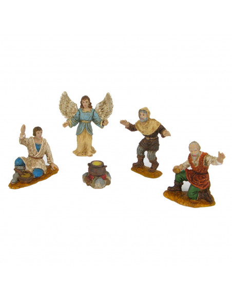 Tradineur - Set de 5 figuras belén navideño anunciación 4 y 5 cm, durexina, figuras decorativas nacimiento, campesinos, ángel, p