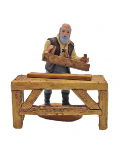 Tradineur - Figura de carpintero con banco para belén navideño 10 cm, durexina, figura decorativa nacimiento, pesebre, navidad,