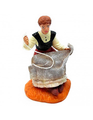Tradineur - Figura de bordadora para belén navideño 8 cm, durexina, figura decorativa nacimiento, pesebre, navidad, decoración t