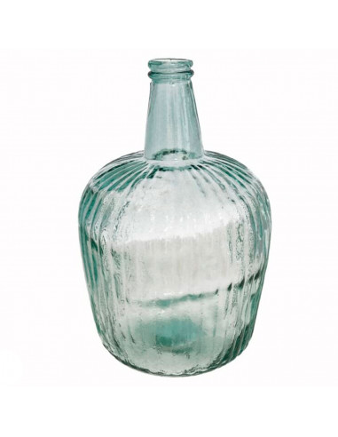 Tradineur - Garrafa de vidrio rayado sin tapón, botella de cristal a rayas para almacenar bebidas, agua, vino (8 litros, 36 x 23