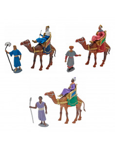 Tradineur - Figuras de reyes magos, camellos y pajes para belén navideño 12 y 7 cm, durexina, figuras decorativas nacimiento, pe