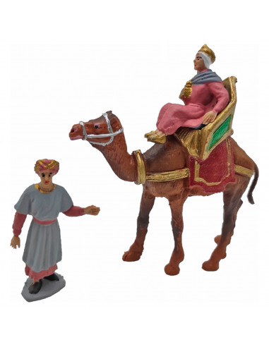 Tradineur - Figuras de reyes magos, camellos y pajes para belén navideño 12 y 7 cm, durexina, figuras decorativas nacimiento, pe