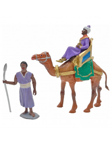 Tradineur - Figuras de reyes magos, camellos y pajes para belén navideño 12 y 7 cm, durexina, figuras decorativas nacimiento, pe