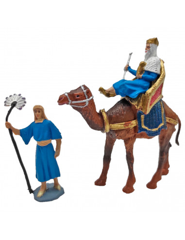 Tradineur - Figuras de reyes magos, camellos y pajes para belén navideño 12 y 7 cm, durexina, figuras decorativas nacimiento, pe