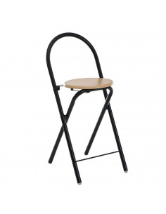 Tradineur -Taburete con respaldo de metal y asiento de madera MDF 83 x 36 x 39,5 cm, negro, banqueta, silla plegable, interior,