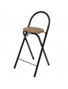 Tradineur -Taburete con respaldo de metal y asiento de madera MDF 83 x 36 x 39,5 cm, negro, banqueta, silla plegable, interior,