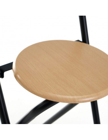 Tradineur -Taburete con respaldo de metal y asiento de madera MDF 83 x 36 x 39,5 cm, negro, banqueta, silla plegable, interior,