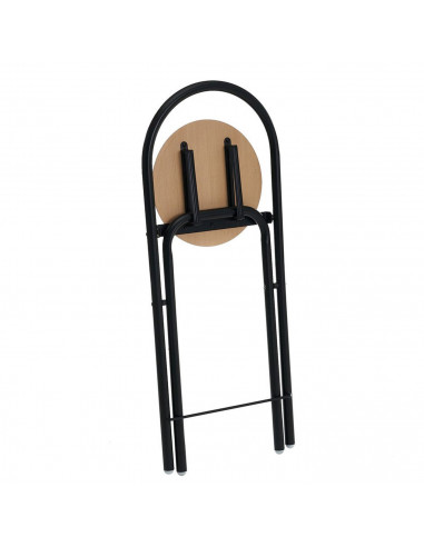 Tradineur -Taburete con respaldo de metal y asiento de madera MDF 83 x 36 x 39,5 cm, negro, banqueta, silla plegable, interior,