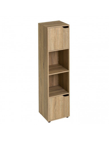 Estantería con 4 estantes y 2 puertas de madera MDF marrón 119 x 30 x 29 cm, mueble almacenamiento para oficina, dormitorio, sal