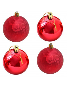Pack de 4 bolas de navidad rojas, diámetro 8 cm, con cordón dorado para colgar en el árbol o abeto navideño, adornos festivos co