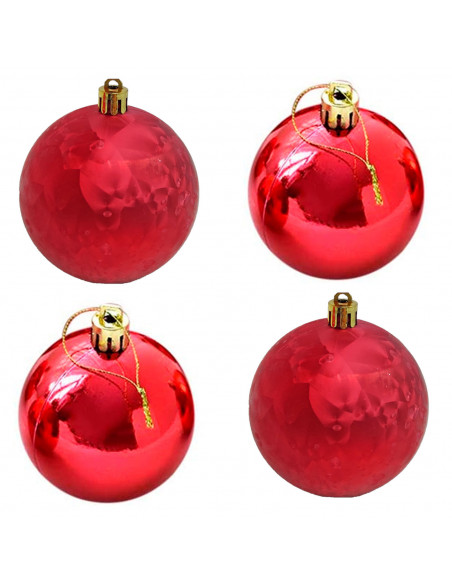 Pack de 4 bolas de navidad rojas, diámetro 8 cm, con cordón dorado para colgar en el árbol o abeto navideño, adornos festivos co