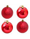 Pack de 4 bolas de navidad rojas, diámetro 8 cm, con cordón dorado para colgar en el árbol o abeto navideño, adornos festivos co