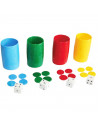 Set 4 cubiletes y fichas de parchís, dados y estuche de plástico, accesorios juegos de mesa, tradicional, desarrollo de habilida