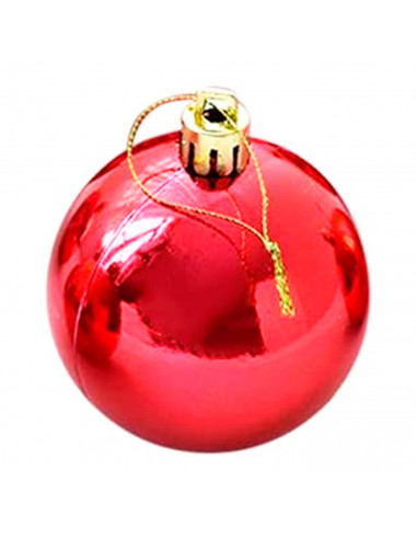 Pack de 4 bolas de navidad rojas, diámetro 8 cm, con cordón dorado para colgar en el árbol o abeto navideño, adornos festivos co