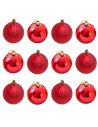 Pack de 12 bolas de navidad rojas, diámetro 8 cm, con cordón dorado para colgar en el árbol o abeto navideño, adornos festivos c