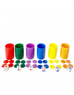 Tradineur - Set 6 cubiletes y fichas de parchís, dados y estuche de plástico, accesorios juegos de mesa, tradicional, desarrollo