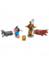 Tradineur - Figuras de nacimiento para belén navideño 10 cm, durexina, Jesús, virgen María, José, buey y mula, figuras decorativ