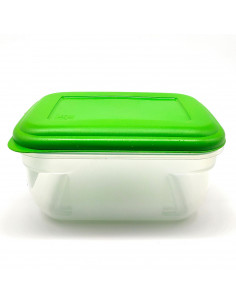 Fiambrera de plástico rectangular 1,4 litros, tapa en color aleatorio, recipiente para alimentos, apto para microondas, congelad