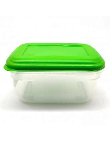 Fiambrera de plástico rectangular 1,4 litros, tapa en color aleatorio, recipiente para alimentos, apto para microondas, congelad