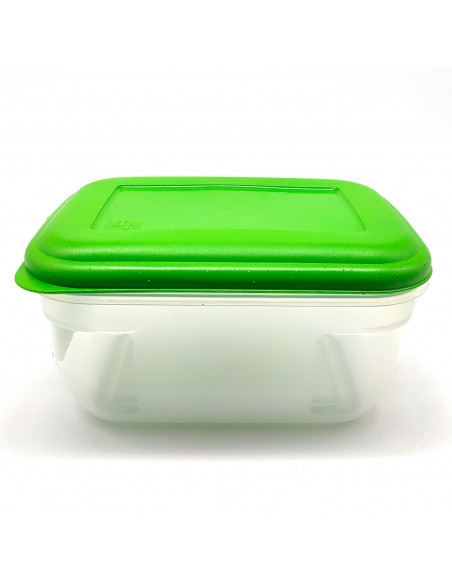 Fiambrera de plástico rectangular 1,4 litros, tapa en color aleatorio, recipiente para alimentos, apto para microondas, congelad