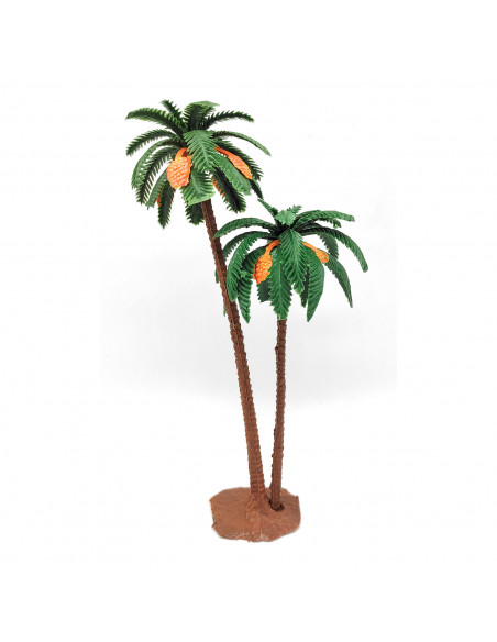 Tradineur - Palmera doble decorativa 19 cm, resina, árbol artificial en miniatura para crear escenarios decorativos, mesa, estan