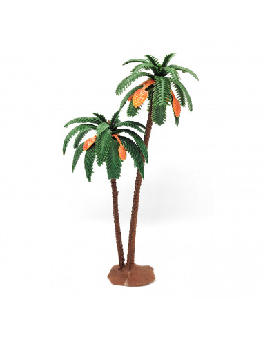 Tradineur - Palmera doble decorativa 19 cm, resina, árbol artificial en miniatura para crear escenarios decorativos, mesa, estan