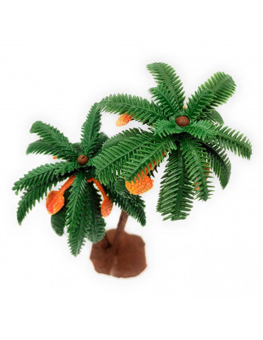 Tradineur - Palmera doble decorativa 19 cm, resina, árbol artificial en miniatura para crear escenarios decorativos, mesa, estan