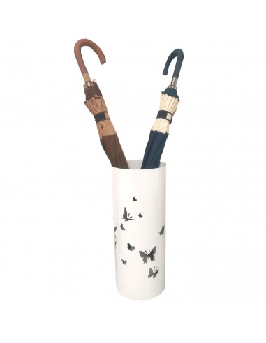 Paragüero metálico redondo diseño de mariposas 49 x 19,5 cm, estilo moderno, soporte para paraguas con recipiente de plástico, i