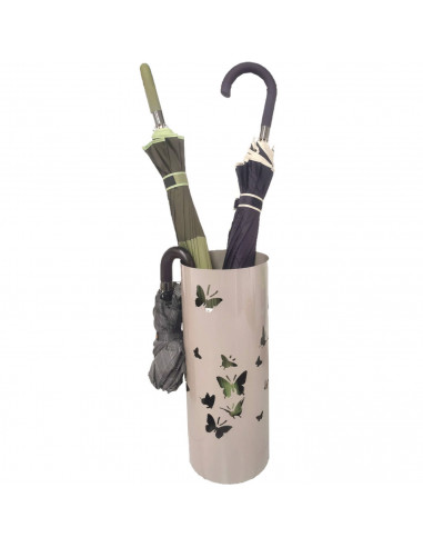 Paragüero metálico redondo diseño de mariposas 49 x 19,5 cm, estilo moderno, soporte para paraguas con recipiente de plástico, i