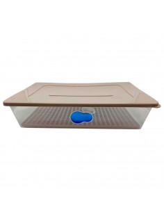 Kozzi - Caja rectangular de plástico con rejilla interior 9 x 35,5 x 26 cm, recipiente contenedor de alimentos para frigorífico,
