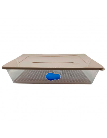 Kozzi - Caja rectangular de plástico con rejilla interior 9 x 35,5 x 26 cm, recipiente contenedor de alimentos para frigorífico,