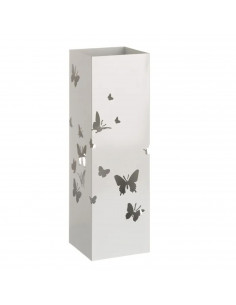 Paragüero metálico cuadrado diseño de mariposas 49 x 15,5 cm, estilo moderno, soporte para paraguas con recipiente de plástico,